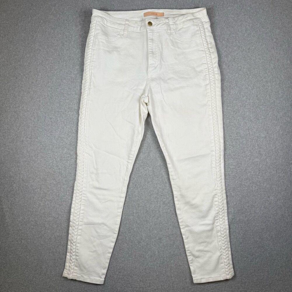 Joes Womens Size 32 The Charlie High Rise Skinny Ankle Jeans White Braided Trim